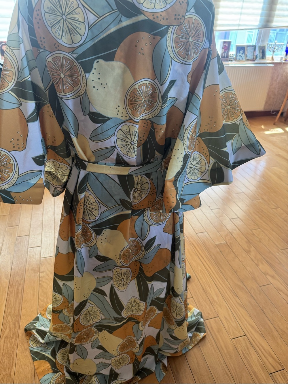 Andrea Iyamah Citrus-Print Kimono Maxi Dress — Yellow, Green, Orange - Picture 4 of 6